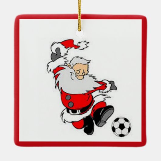 サンタ遊ーのサッカーのクリスマスオーナメント セラミックオーナメント (裏面)