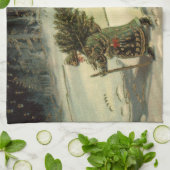 サンタ運クロースの木 キッチンタオル (折り畳み)