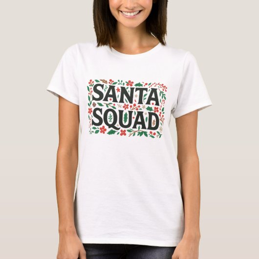 サンタ部隊のボタニカルプリント | フラワークリスマス Tシャツ (正面)
