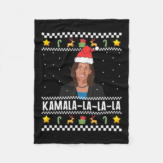 サンタ醜いクリスマスセーターミーム フリースブランケット (正面)