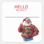 サンタ醜いセーターパーティー名タグバッジクリスマス スクエアシール (正面)