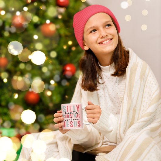 サンタ間抜けクリスマスはイエスのかわいいピンク コーヒーマグカップ