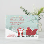 サンタ降雪のそりのクリスマスのパーティの招待状 招待状 (スタンド正面)
