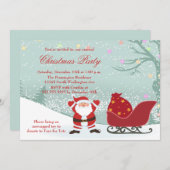 サンタ降雪のそりのクリスマスのパーティの招待状 招待状 (正面/裏面)