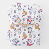 サンタ雪だるまとトナカイかわいいクリスマスデザイン ラッピングペーパーシート (インサイチュ)