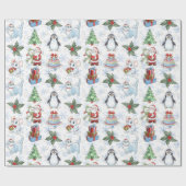サンタ雪だるまキャットペンギンラッピング紙 ラッピングペーパー (フラット)