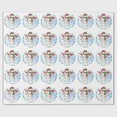 サンタ雪だるまクリスマスライトのチャイルドネーム ラッピングペーパー (フラット)