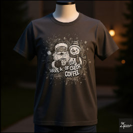 サンタ雪だるまコーヒー元気ペイントスプラッター Tシャツ