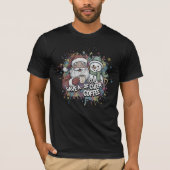 サンタ雪だるまコーヒー元気ペイントスプラッター Tシャツ (正面)