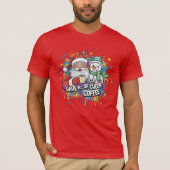 サンタ雪だるまコーヒー元気ペイントスプラッター Tシャツ (正面)