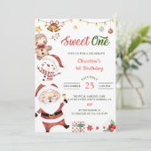 サンタ雪だるまスウィートワンクリスマスバースデーパーティー 招待状 (スタンド正面)