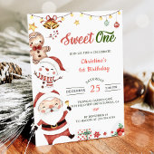 サンタ雪だるまスウィートワンクリスマスバースデーパーティー 招待状