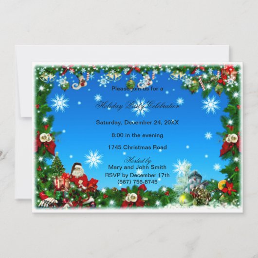 サンタ雪だるまスノーフレークスクリスマスパーティー招待状 招待状 (正面)