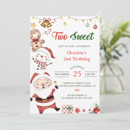 サンタ雪だるまツースイートクリスマスバースデーパーティー 招待状 (スタンド正面)
