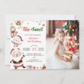 サンタ雪だるまツー スイート クリスマス 誕生日パーティー 招待状 (正面)