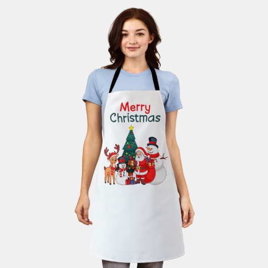 サンタ雪だるまトナカイフェスティバルメリークリスマス エプロン (着用した状態)