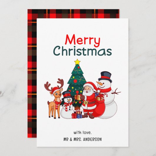 サンタ雪だるまトナカイフェスティバルメリークリスマス シーズンカード (正面/裏面)