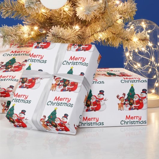 サンタ雪だるまトナカイフェスティバルメリークリスマス ラッピングペーパー (クリスマス)
