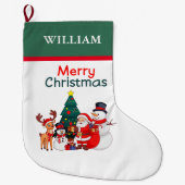 サンタ雪だるまトナカイフェスティバルメリークリスマス ラージクリスマスストッキング (正面)