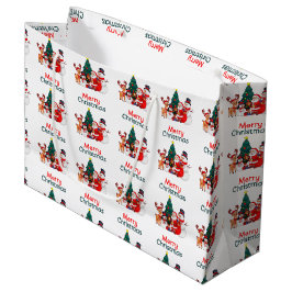 サンタ雪だるまトナカイフェスティバルメリークリスマス ラージペーパーバッグ