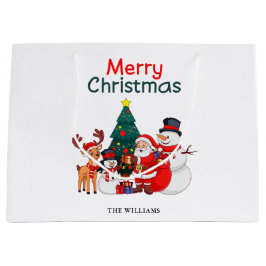 サンタ雪だるまトナカイフェスティバルメリークリスマス ラージペーパーバッグ