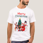 サンタ雪だるまトナカイフェスティバルメリークリスマス Tシャツ (正面)