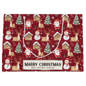 サンタ雪だるまパインツリーレッドカスタムクリスマスメリークリスマス ラージペーパーバッグ (正面)