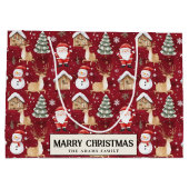 サンタ雪だるまパインツリーレッドカスタムクリスマスメリークリスマス ラージペーパーバッグ (裏面)