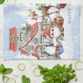 サンタ雪だるまルドルフペンギンクリスマス キッチンタオル (折り畳み)