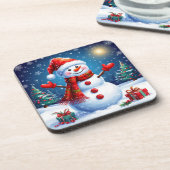 サンタ雪だるま帽をかぶった陽気なサンタ コースター (左側)