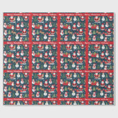 サンタ雪だるま追加の名前&文字かわいいクリスマス ラッピングペーパー (フラット)