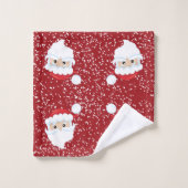 サンタ顔の冬の雪の赤いクリスマス バスタオルセット (ウォッシュタオル)
