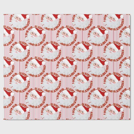 サンタ顔サークル赤いストライプギフトラッピング紙 ラッピングペーパー (フラット)