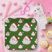 サンタ顔サークル、グリーングリッター-紙プレート ペーパープレート (パーティー)