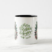 サンタ顔ズメリークリスマスとハッピーニューイヤー ツートーンマグカップ (中央)