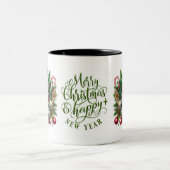 サンタ顔ズメリークリスマスとハッピーニューイヤー ツートーンマグカップ (中央)