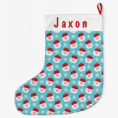 サンタ顔パーソナライズされたキッズ名 ラージクリスマスストッキング (裏面)