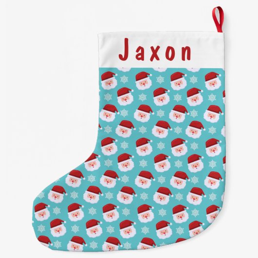 サンタ顔パーソナライズされたキッズ名 ラージクリスマスストッキング (裏面)