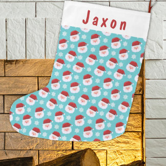 サンタ顔パーソナライズされたキッズ名 ラージクリスマスストッキング