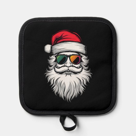 サンタ顔レトロサングラスクリスマスクリスマスホリデイ 鍋敷き (正面)