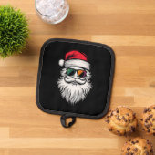 サンタ顔レトロサングラスクリスマスクリスマスホリデイ 鍋敷き (トップダウン)
