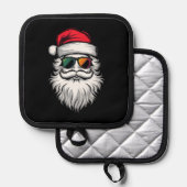 サンタ顔レトロサングラスクリスマスクリスマスホリデイ 鍋敷き (正面/裏面)