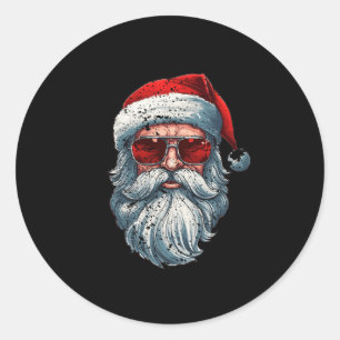 サンタ顔レトロサングルクリスマスクリスマスメンズ ラウンドシール