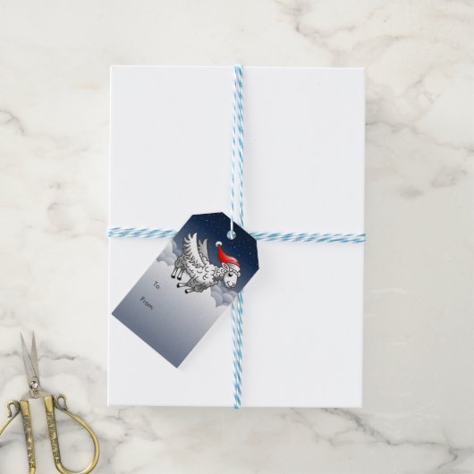 サンタ飛んでいるのクリスマス ギフトタグ (より糸付き)