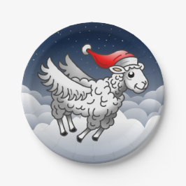 サンタ飛んでいるのクリスマス ペーパープレート