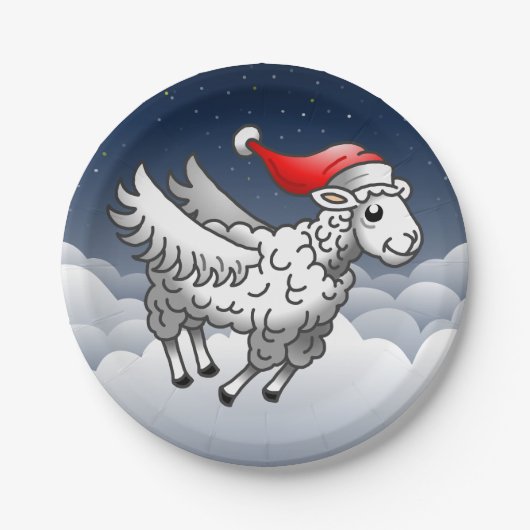 サンタ飛んでいるのクリスマス ペーパープレート (正面)