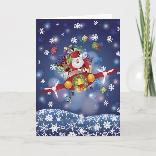 サンタ飛んでいるアンティークカーカード シーズンカード (正面)