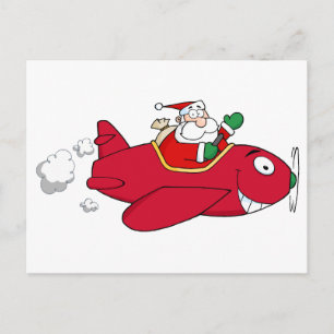 サンタ飛んでいるウィズクリスマス飛行機 シーズンポストカード