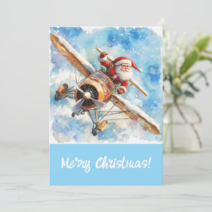 サンタ飛んでいるクリスマスカード(飛行機でサンタ) シーズンカード