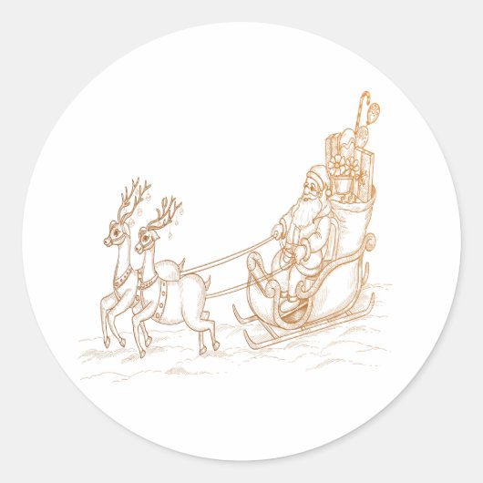 サンタ飛んでいるクリスマス – トナカイ ラウンドシール (正面)